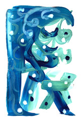 abstract of blue and green lines and dots on a white background background.