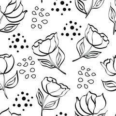 Roses, nature , botanical fashion vector seamless pattern on white background. Concept for wallpaper, wrapping paper, cards 