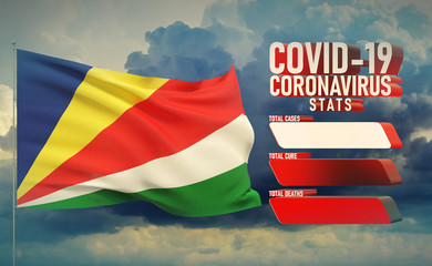 COVID-19 Coronavirus 2019-nCov Statistics Update - table letter typography copy space concept with flag of Seychelles. 3D illustration.