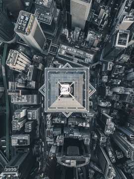 Aerial View of The Center building in the evening in Hong Kong