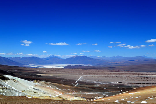 Andes mountain range and the Llullaillaco salar flat
