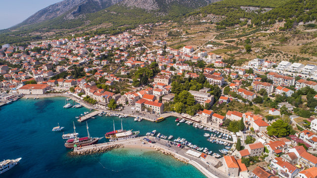 Aerial view of Bol on Brac island, Dalmatia, Croatia.
