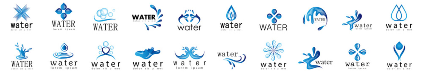 Fototapeta na wymiar Water Splash Vector And Drop Set - Isolated On White. Vector Collection Of Flat Water Splash and Drop Logo. Icons For Droplet, Water Wave, Rain, Raindrop, Company Logo And Bubble Design