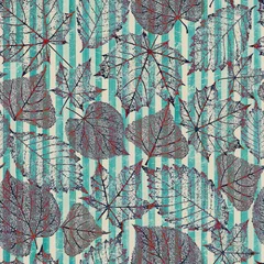Tapeten Nahtloses Muster des abstrakten transparenten Blattskelettstreifens des Herbstes © Olga