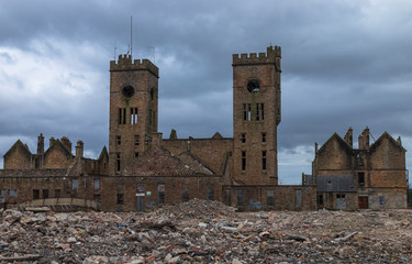 The remains of the abandoned Hartwood Hospital, a 19th century psychiatric hospital with imposing...