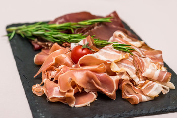 Assorted meat slices of different varieties for the whole frame. horizontal frame