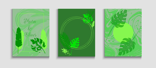 Abstract Retro Vector Covers Set. Simple Olive Leaves Invitation 