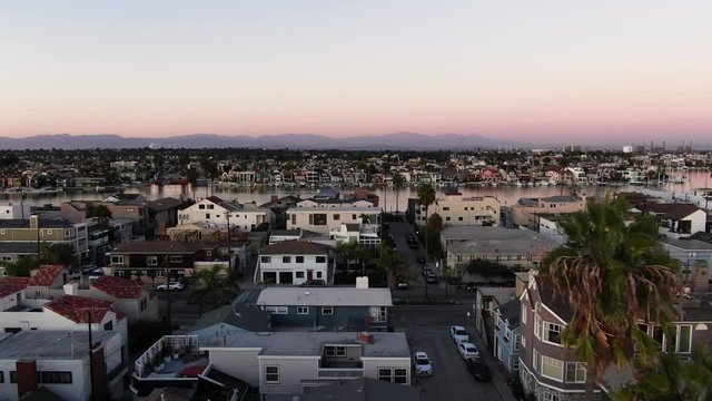 Drone perspective od Peninsula Long Beach on the sunset light - California
