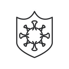 covid19 virus particle in shield line style