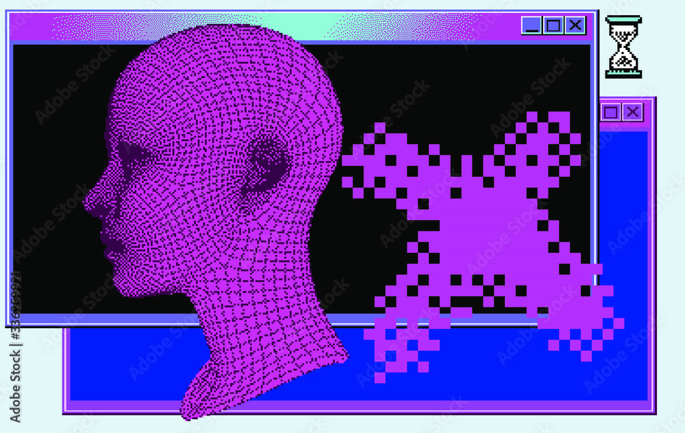 Aufkleber wireframe of human head made of pixels and particles. concept for artificial intelligence.