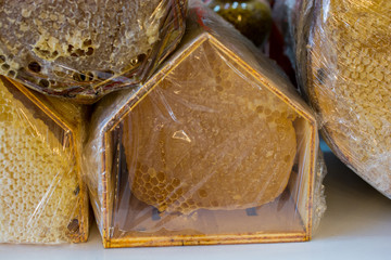 Fresh honey in the sealed comb frame