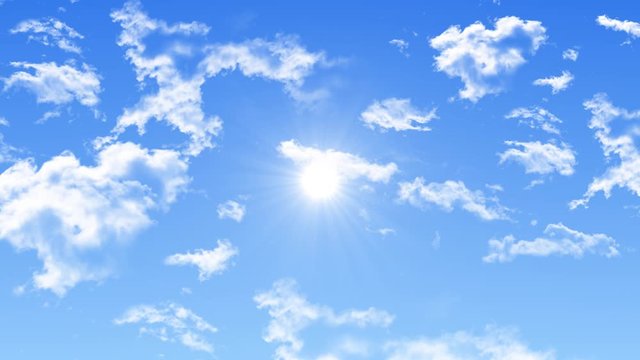 Blue sky with white weather clouds and sun loop Animation background Green Screen Alpha. The summer sky is colorful clearing day and beautiful nature environment.