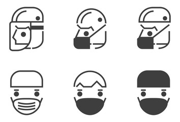 Simple set wear protective face mask icons for your design