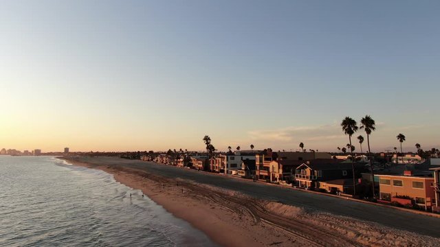 Nice bird view on the Long Beach California orange sunset