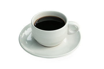 White cup of black coffee isolated on white with clipping path.