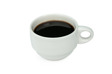 White cup of black coffee isolated on white with clipping path.
