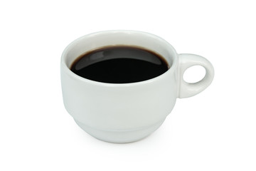 White cup of black coffee isolated on white with clipping path.