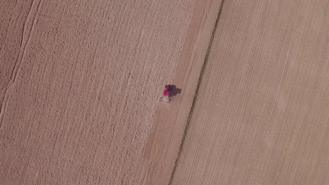 aerial view of tractor plowing