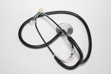 Black new stethoscope on white background