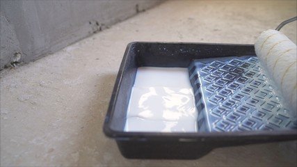 the roller dip into the paint. A roller in the bathroom interferes with putty. White putty is...