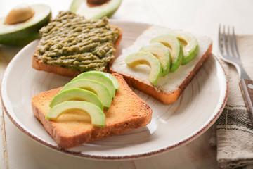 Tasty avocado sandwiches on plate