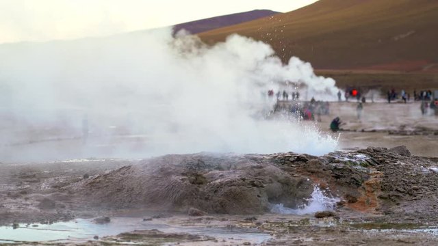 El Tatio geysers, the third-largest geyser field in the world and the largest in the Southern Hemisphere, located in the Atacama desert in northern Chile near the border with Bolivia.