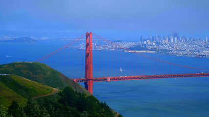 Amazing view over Golden Gate Bridge and the hill of San Francisco