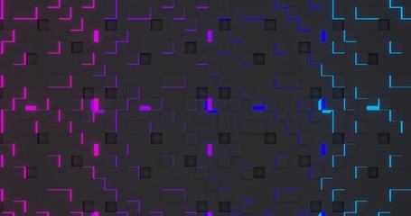 Abstract background cubes with gradient purple to blue color lines light. 3D illustration