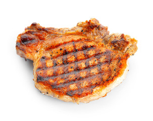 Cooked pork steak on white background