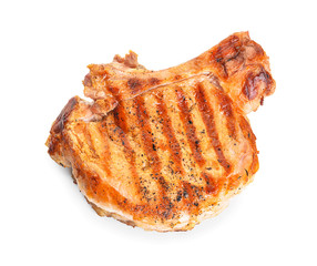 Cooked pork steak on white background
