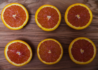 Close up of oranges on wooden background
