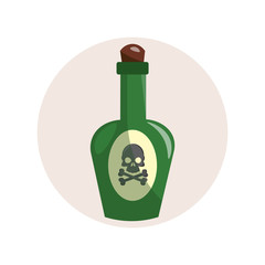 poison bottle bottle flat icon. green bottle with skull bones isolated illustration