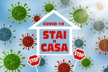 stay home and stop coronavirus banner with inscription in italian translated as stay at home