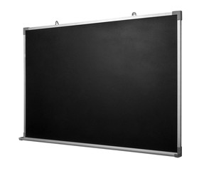 Empty black chalkboard with aluminum frame isolate on white with clipping path