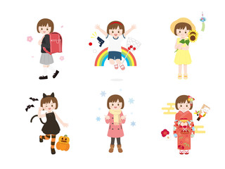 小学生 女の子 四季イベント かわいいイラスト