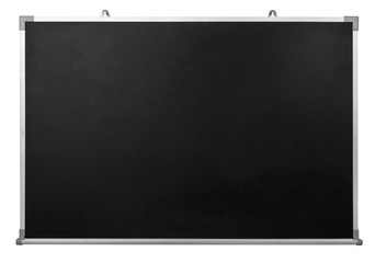 Empty black chalkboard with aluminum frame isolate on white with clipping path