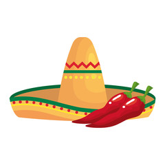 Mexican hat and chillis design, Mexico culture tourism landmark latin and party theme Vector illustration