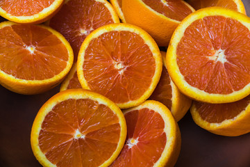 Close Up of Fresh Oranges on wooden background