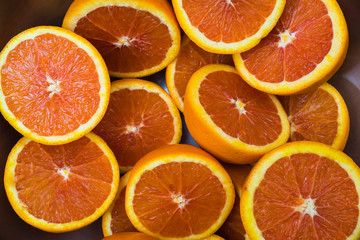 Close Up of Fresh Oranges on wooden background