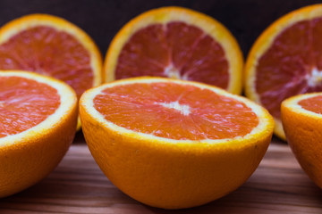 Fototapeta na wymiar Close Up of Fresh Oranges on wooden background