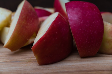 Close Up of apple slices on wooden background
