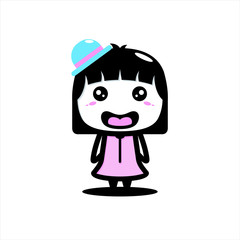 Funny Little Girl With Hat Cartoon Character