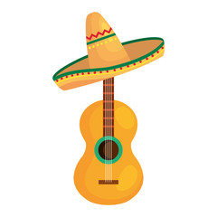 Mexican guitar with hat design, Mexico culture tourism landmark latin and party theme Vector illustration