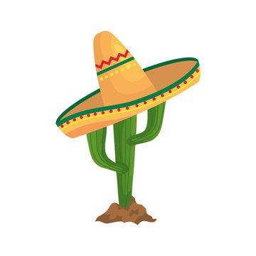 Mexican cactus with hat design, Mexico culture tourism landmark latin and party theme Vector illustration