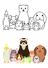 cute cartoon pet animals group set, full body