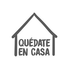Stay at home message in spanish language, House doodle icon with text