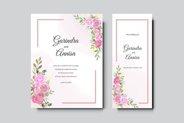Fototapeta na wymiar Elegant wedding invitation with flower and leaves card template design Premium Vector
