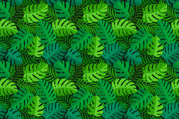 Fototapeta na wymiar Tropical seamless natural pattern of exotic leaves.