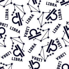 Libra zodiac star seamless pattern. Repeating Libra sign with stars on a white background. design for textile, wallpaper, fabric, decor, clothes, scrapbooking.