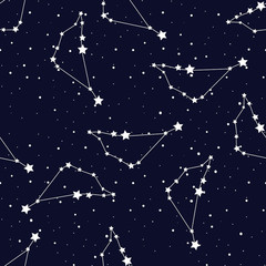 Fototapeta premium capricorn zodiac star seamless pattern. Repeating capricorn sign with stars on a black background. design for textile, wallpaper, fabric, decor.